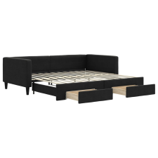 vidaXL fekete kihúzható szövet heverő fiókokkal 100 x 200 cm (3196621) ágy és ágykellék