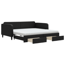 vidaXL fekete kihúzható szövet heverő fiókokkal 100 x 200 cm (3196877) ágy és ágykellék