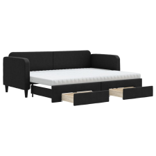 vidaXL fekete kihúzható szövet heverő fiókokkal 80 x 200 cm (3196867) ágy és ágykellék