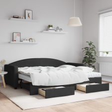 vidaXL fekete kihúzható szövet heverő fiókokkal 90 x 200 cm ágy és ágykellék