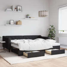 vidaXL fekete kihúzható szövet heverő fiókokkal 90 x 200 cm ágy és ágykellék