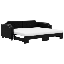 vidaXL fekete kihúzható szövet heverő matracokkal 90 x 200 cm (3197654) ágy és ágykellék