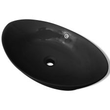vidaXL Fekete Luxus Kerámia Mosdó Ovális Túlfolyó 59 x 38,5 cm (140680) szaniter
