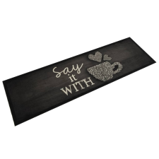 vidaXL Fekete mosható csészemintás bársony konyhaszőnyeg 45x150 cm lakástextília