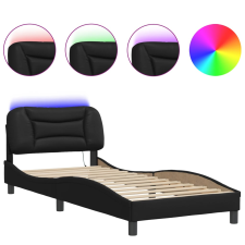 vidaXL fekete műbőr ágykeret LED-világítással 90 x 200 cm (3213906) ágy és ágykellék