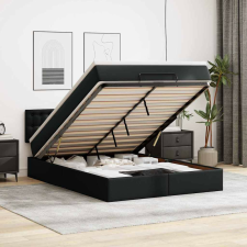 vidaXL fekete műbőr ottomán ágy matracokkal &amp;amp; LED-ek 140x200cm ágy és ágykellék