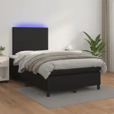 vidaXL fekete műbőr rugós ágy matraccal és LED-del 120x200 cm ágy és ágykellék