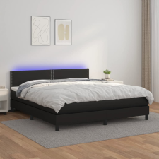 vidaXL fekete műbőr rugós ágy matraccal és LED-del 160x200 cm ágy és ágykellék