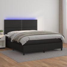 vidaXL fekete műbőr rugós ágy matraccal és LED-del 160x200 cm ágy és ágykellék