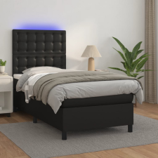 vidaXL fekete műbőr rugós ágy matraccal és LED-del 90x200 cm ágy és ágykellék