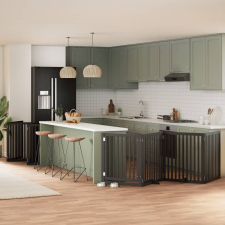 vidaXL fekete nyárfa 12 paneles összecsukható kutyakapu ajtóval 960 cm szállítóbox, fekhely kutyáknak