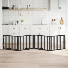 vidaXL fekete nyárfa 4 paneles összecsukható kutyakapu ajtóval 320 cm szállítóbox, fekhely kutyáknak