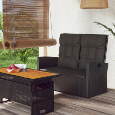 vidaXL fekete polyrattan dönthető kerti pad párnával 118 cm kerti bútor
