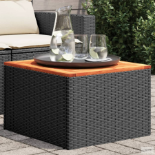 vidaXL Fekete polyrattan és akácfa kerti asztal 55x55x37 cm kerti bútor