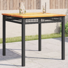 vidaXL fekete polyrattan és akácfa kerti asztal 80 x 80 x 75 cm kerti bútor