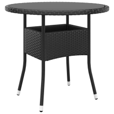 vidaXL fekete polyrattan és edzett üveg kerti asztal Ø 80 x 75 cm kerti bútor