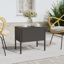 vidaXL fekete polyrattan és edzett üveg kisasztal 53 x 37 x 48 cm bútor