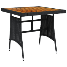 vidaXL fekete polyrattan és tömör akácfa kerti asztal 70 x 70 x 72 cm kerti bútor