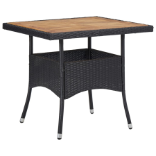 vidaXL fekete polyrattan és tömör akácfa kültéri étkezőasztal kerti bútor