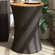 vidaXL Fekete polyrattan és tömör fa kerti dob alakú kisasztal kerti bútor