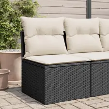 vidaXL Fekete polyrattan karfa nélküli kerti kanapé párnával kerti bútor