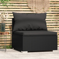 vidaXL fekete polyrattan kerti középső kanapé párnákkal kerti bútor