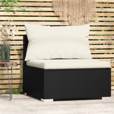 vidaXL fekete polyrattan kerti középső kanapé párnákkal kerti bútor