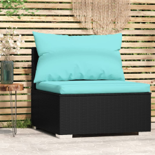 vidaXL fekete polyrattan kerti középső kanapé párnákkal kerti bútor