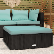vidaXL fekete polyrattan kerti lábtartó párnával 70 x 70 x 30 cm kerti bútor