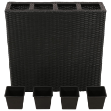 vidaXL fekete polyrattan kerti magaságyás 4 kaspóval (41084) kerti tárolás
