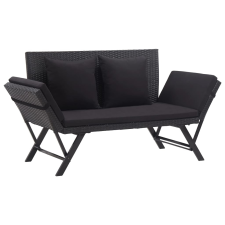 vidaXL fekete polyrattan kerti pad párnákkal 176 cm kerti bútor