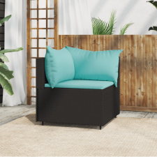 vidaXL fekete polyrattan kerti sarokkanapé párnákkal kerti bútor