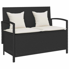 vidaXL fekete polyrattan kerti tároló pad párnával kerti bútor