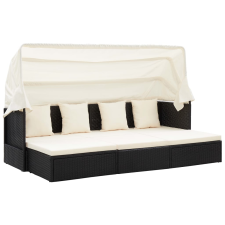 vidaXL fekete polyrattan kerti társalgó tetővel 200 x 60 x 124 cm kerti bútor