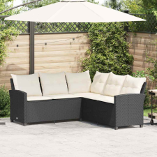 vidaXL fekete polyrattan L-alakú kanapé párnákkal kerti bútor