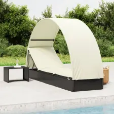 vidaXL fekete polyrattan napágy kerek tetővel 211 x 57 x 140 cm kerti bútor