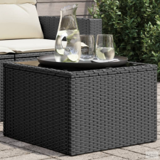 vidaXL Fekete polyrattan üveglapos kerti asztal 55 x 55 x 37 cm kerti bútor