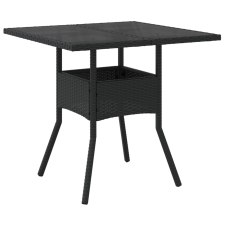 vidaXL fekete polyrattan üveglapos kerti asztal 80 x 80 x 75 cm (365521) kerti bútor