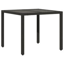 vidaXL fekete polyrattan üveglapos kerti asztal 90 x 90 x 75 cm (365525) kerti bútor