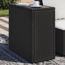 vidaXL fekete polyrattan üveglapos kerti kisasztal 58 x 27,5 x 55 cm kerti bútor