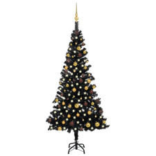 vidaXL fekete PVC műkarácsonyfa LED fényekkel és gömbszettel 180 cm karácsonyi dekoráció