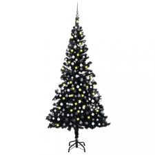 vidaXL fekete PVC műkarácsonyfa LED-fényekkel és gömbszettel 210 cm műfenyő