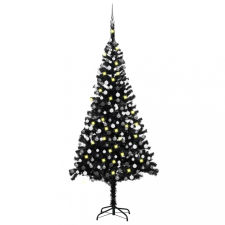vidaXL fekete PVC műkarácsonyfa LED-fényekkel és gömbszettel 240 cm műfenyő