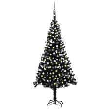 vidaXL fekete PVC műkarácsonyfa LED-fényekkel és gömbszettel 240 cm  (3077678) műfenyő