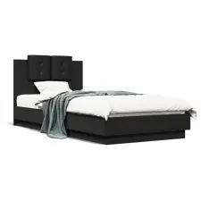 vidaXL Fekete szerelt fa ágykeret fejtámlával 100 x 200 cm ágy és ágykellék
