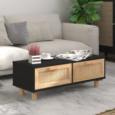 vidaXL fekete szerelt fa és tömör fenyőfa dohányzóasztal 80x40x30 cm bútor