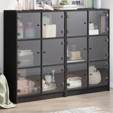 vidaXL fekete szerelt fa könyvespolc ajtóval 136 x 37 x 109 cm bútor