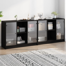 vidaXL fekete szerelt fa könyvespolc ajtóval 204x37x75 cm bútor