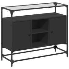 vidaXL fekete szerelt fa tálalószekrény üveglappal 98 x 35 x 81 cm bútor