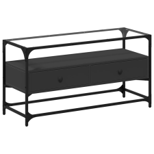 vidaXL fekete szerelt fa TV-szekrény üveglappal 98 x 35 x 51 cm bútor